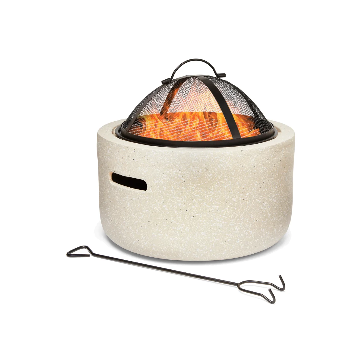 Faux Concrete Fire Pit with BBQ Grill - Beige – image 1