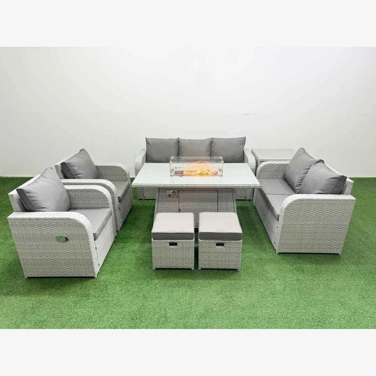 Fimous 8-Piece PE Rattan Garden Set with Gas Firepit Table Light Grey - Light Grey – image 1