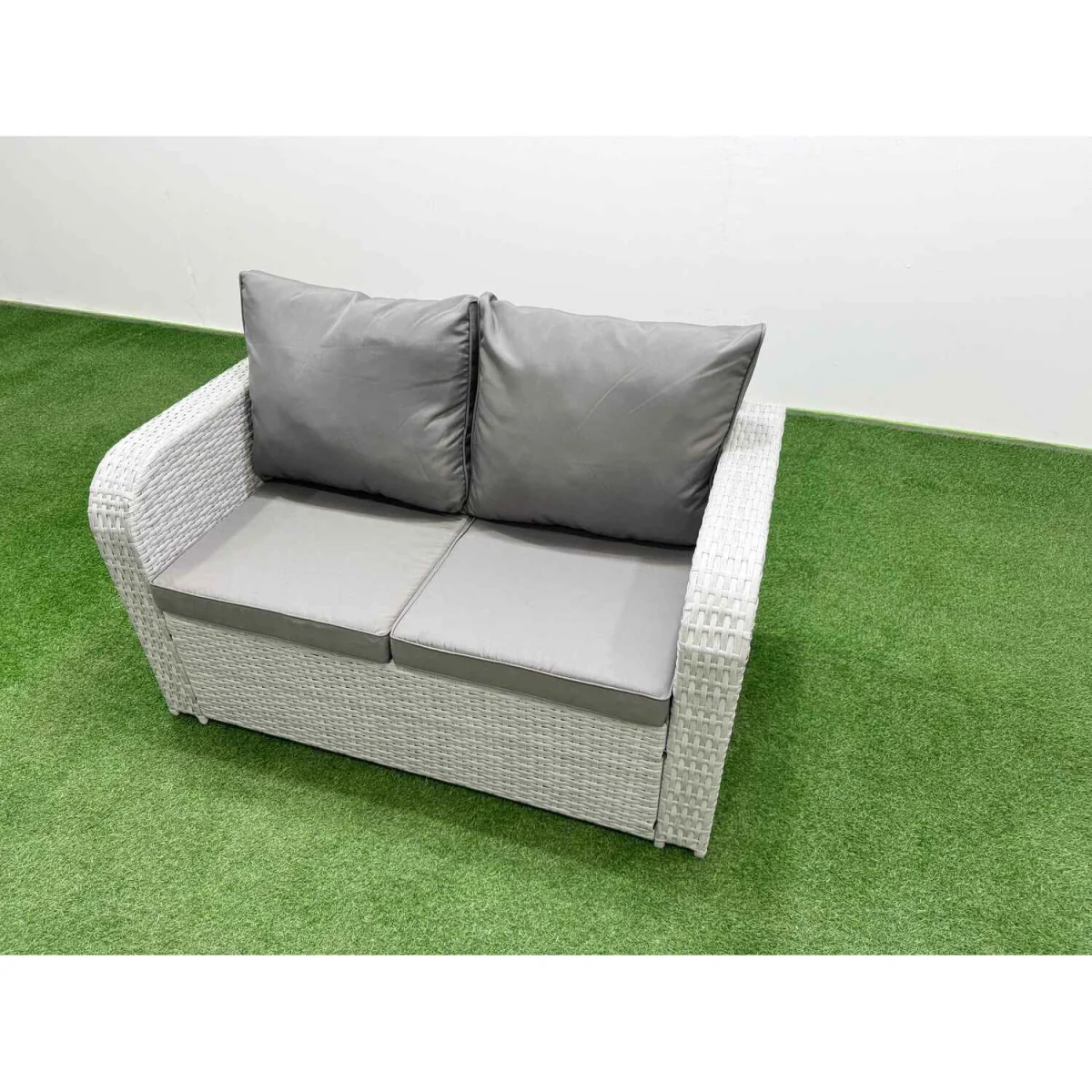 Fimous High-Back Poly Rattan Patio Set with Reclining Chair & Firepit Table - Light Grey – image 3