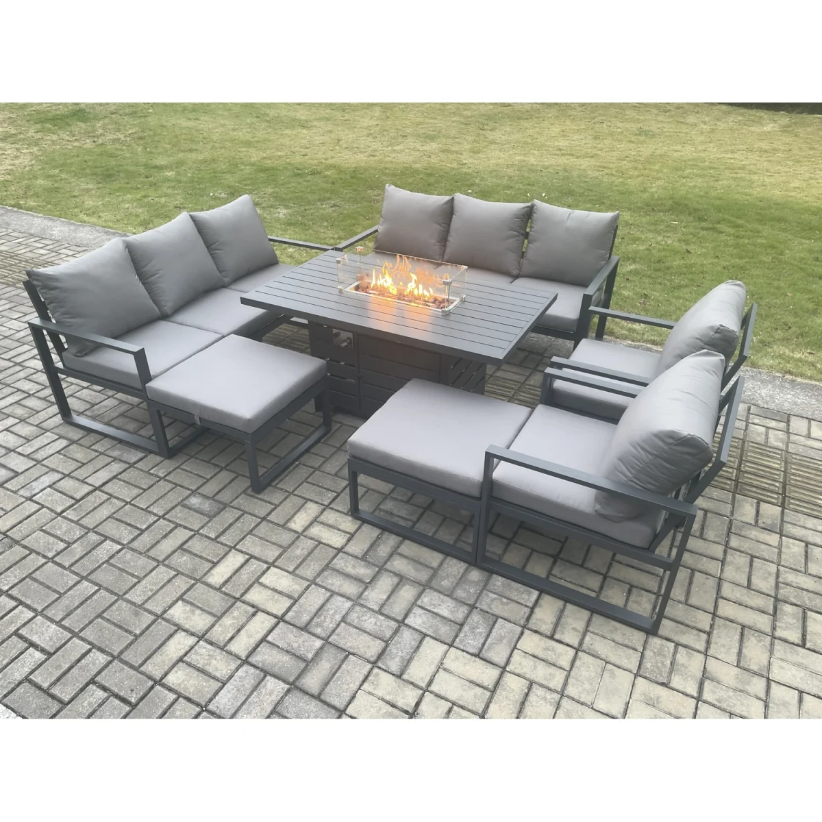 Fimous 10-Seater Aluminium Outdoor Garden Furniture Set with Gas Fire Pit Dark Grey - Dark Grey – image 5