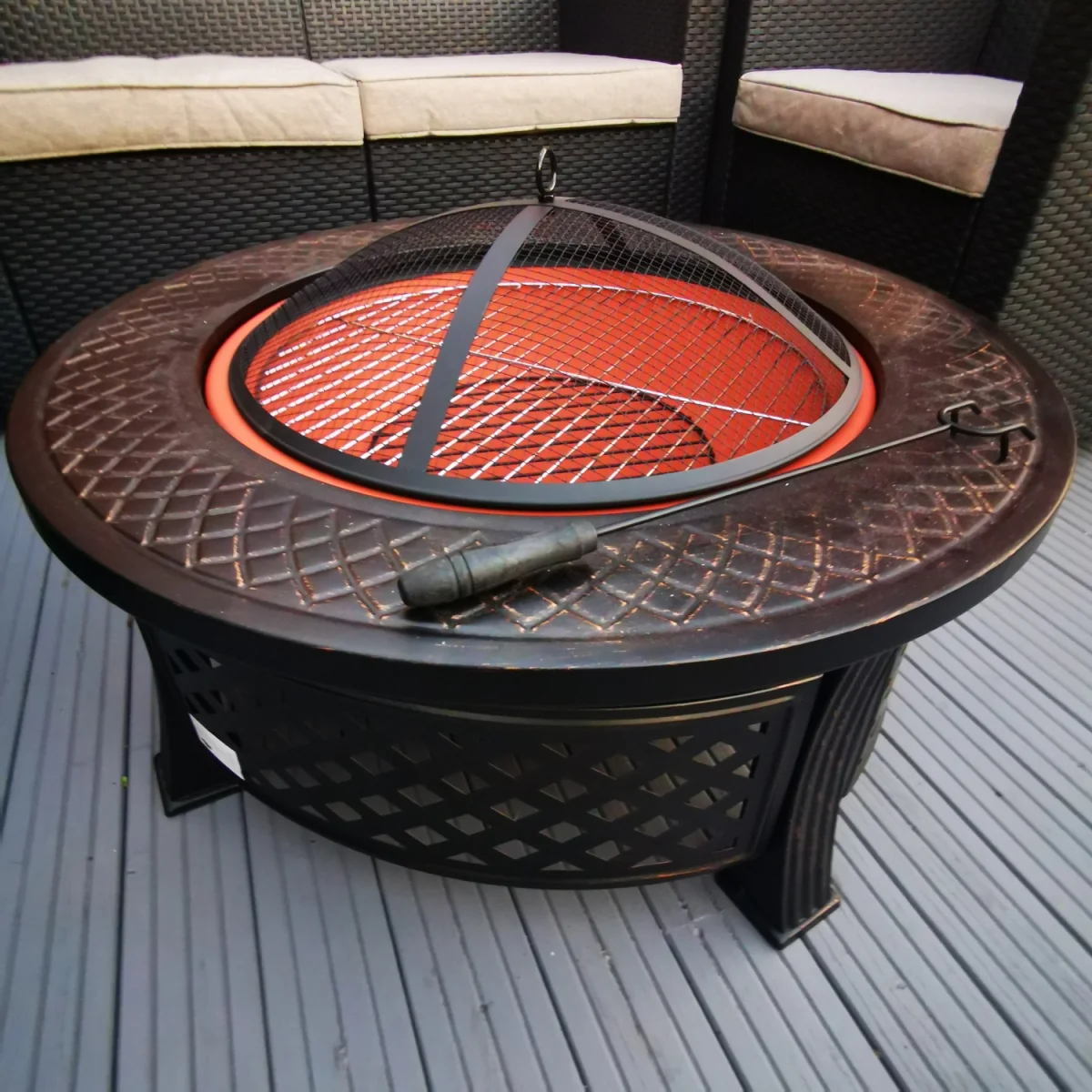 Round Garden Fire Pit BBQ Grill - Black – image 2