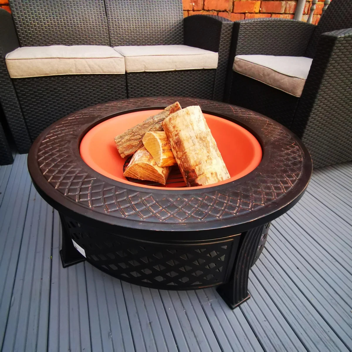 Round Garden Fire Pit BBQ Grill - Black – image 3