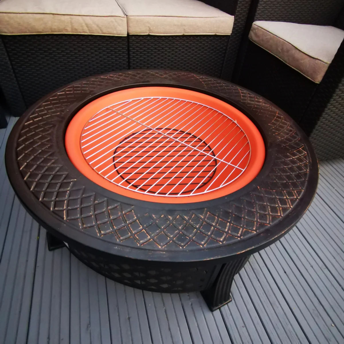 Round Garden Fire Pit BBQ Grill - Black – image 7