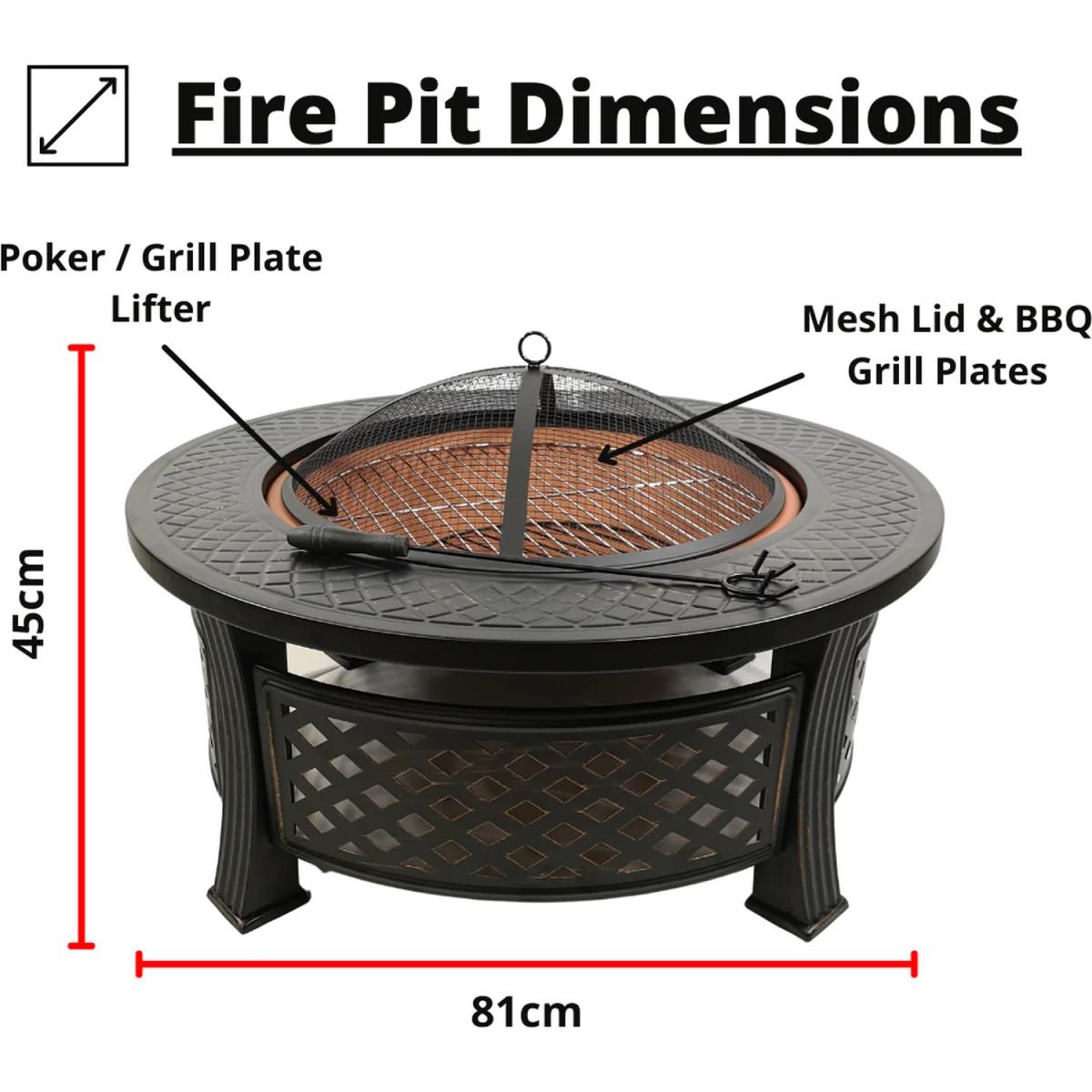 Round Garden Fire Pit BBQ Grill - Black – image 8