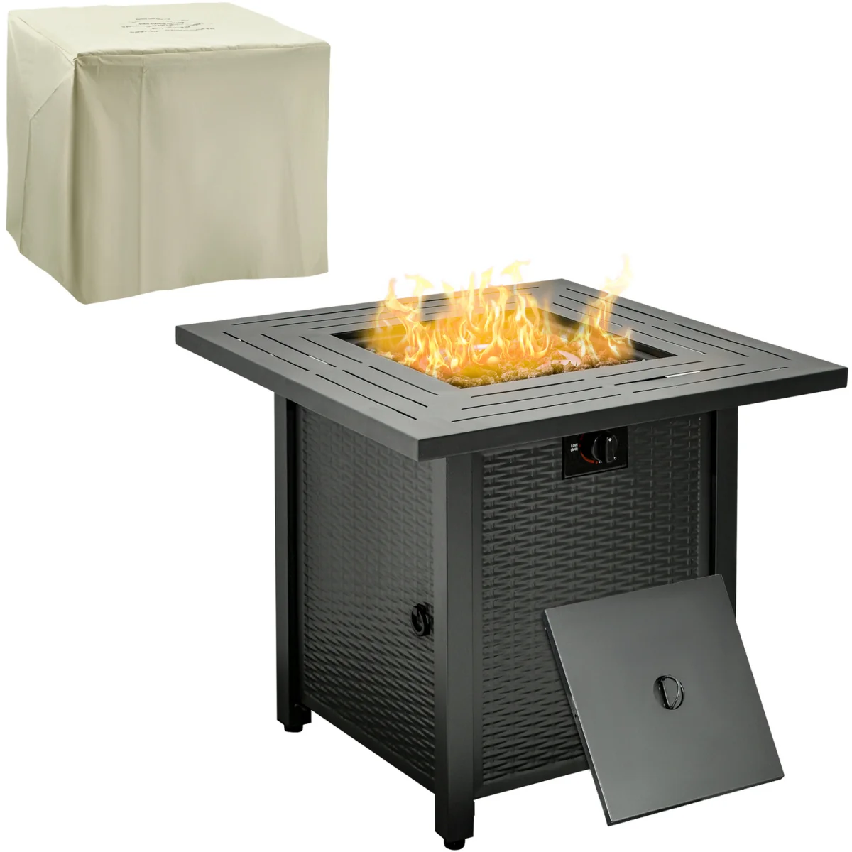 Square Rattan Propane Gas Fire Pit Table, 50000 BTU - Black – image 5