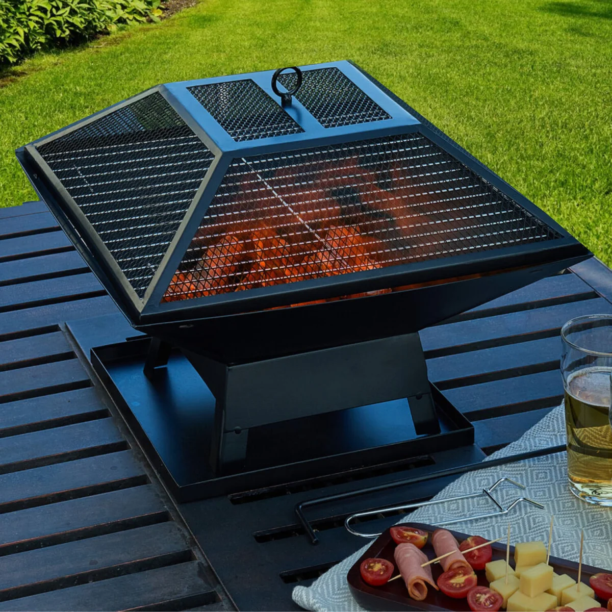 Square Fire Pit and BBQ Grill - Black – image 4