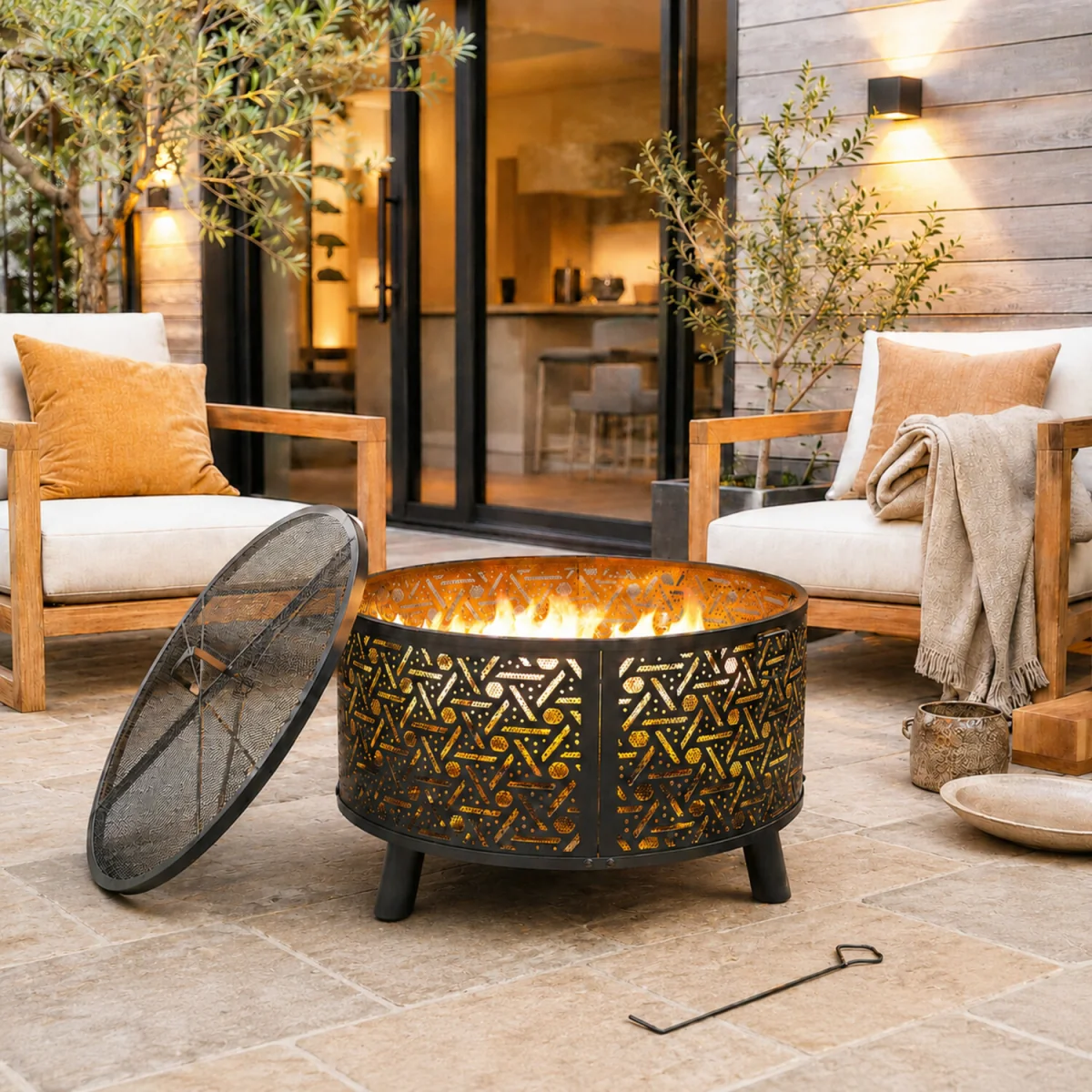 Teamson Home Fire Pit Outdoor Heater 71cm with Spark Guard Black Steel - Black – image 3