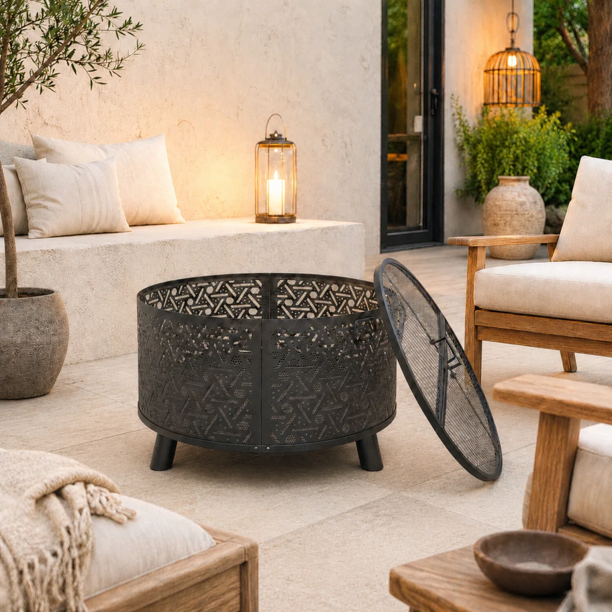 Teamson Home Fire Pit Outdoor Heater 71cm with Spark Guard Black Steel - Black – image 4