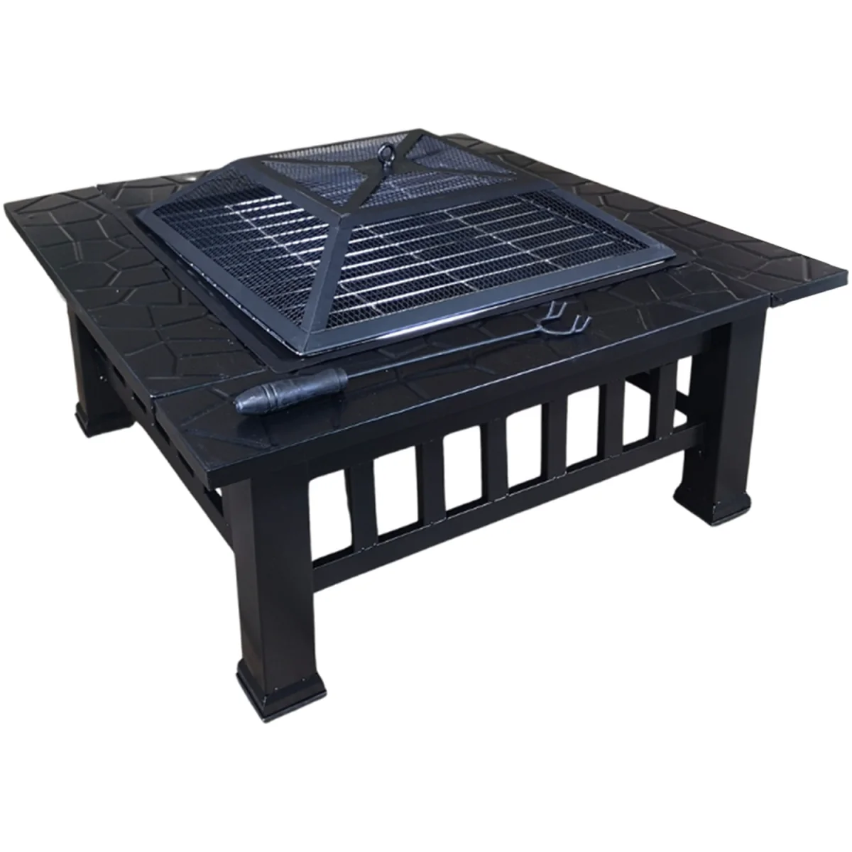 Redwood Garden Square Fire Pit Heater with BBQ Grill - Black – image 2