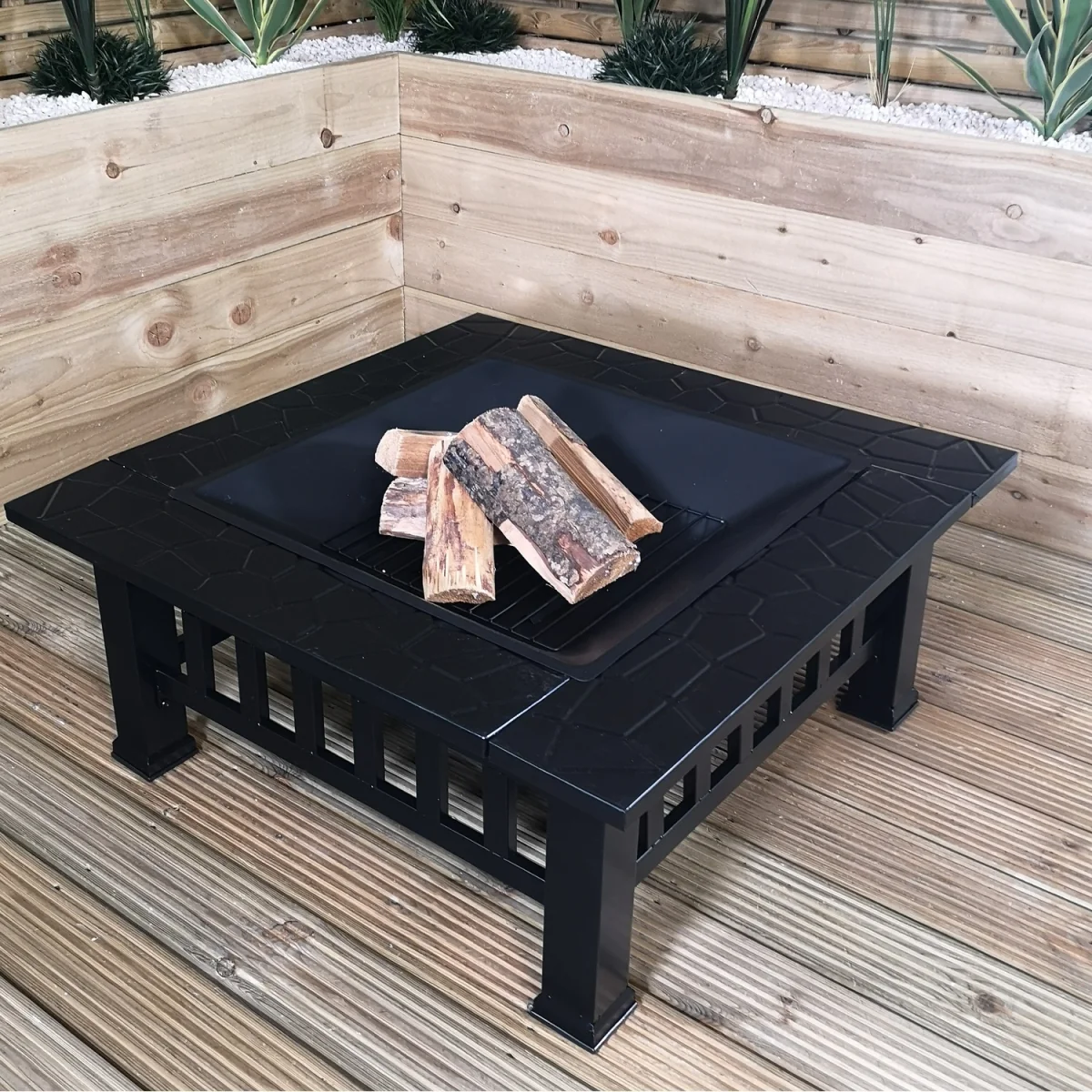 Redwood Garden Square Fire Pit Heater with BBQ Grill - Black – image 4