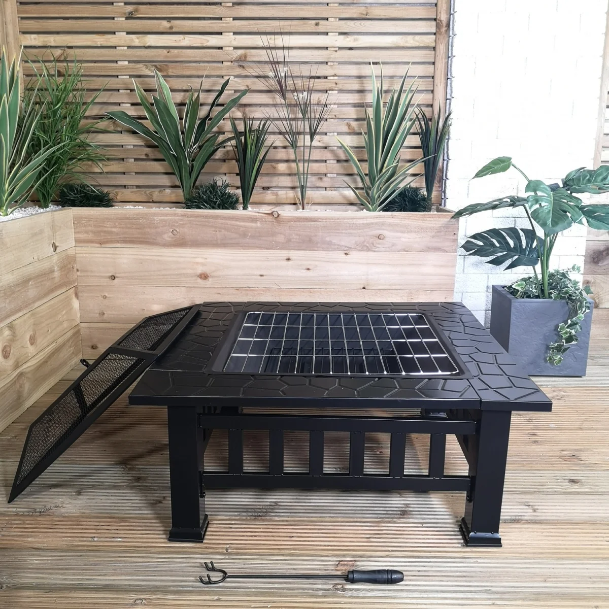 Redwood Garden Square Fire Pit Heater with BBQ Grill - Black – image 5