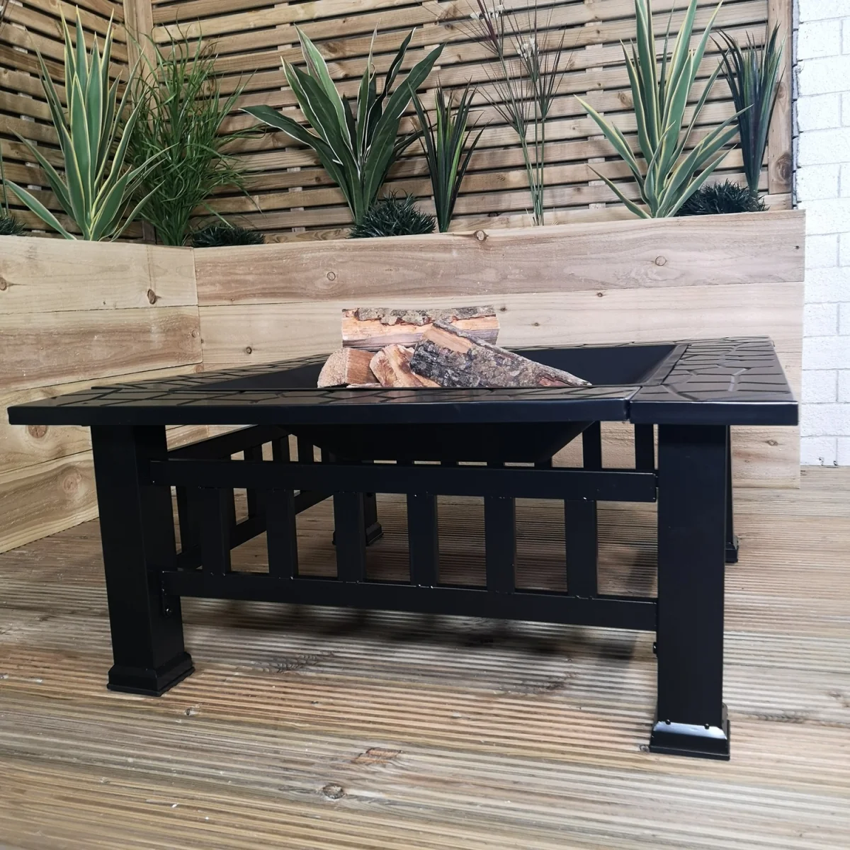Redwood Garden Square Fire Pit Heater with BBQ Grill - Black – image 6