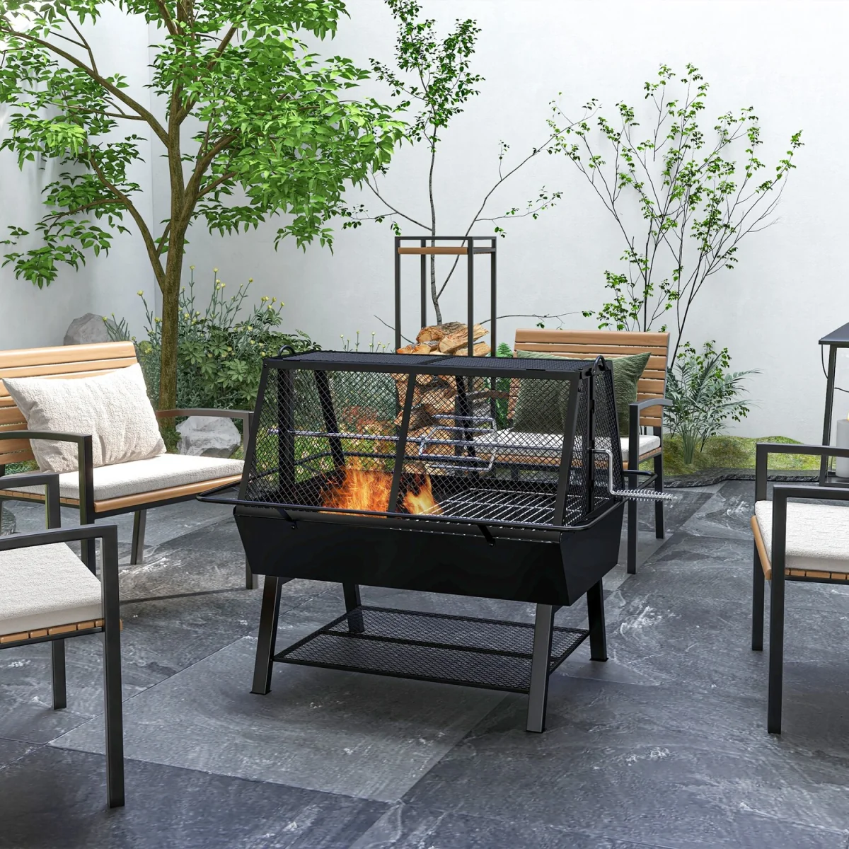3-in-1 BBQ Rotisserie Grill Roaster Fire Pit - Black – image 5