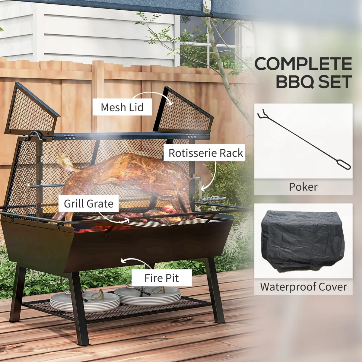 3-in-1 BBQ Rotisserie Grill Roaster Fire Pit - Black – image 10