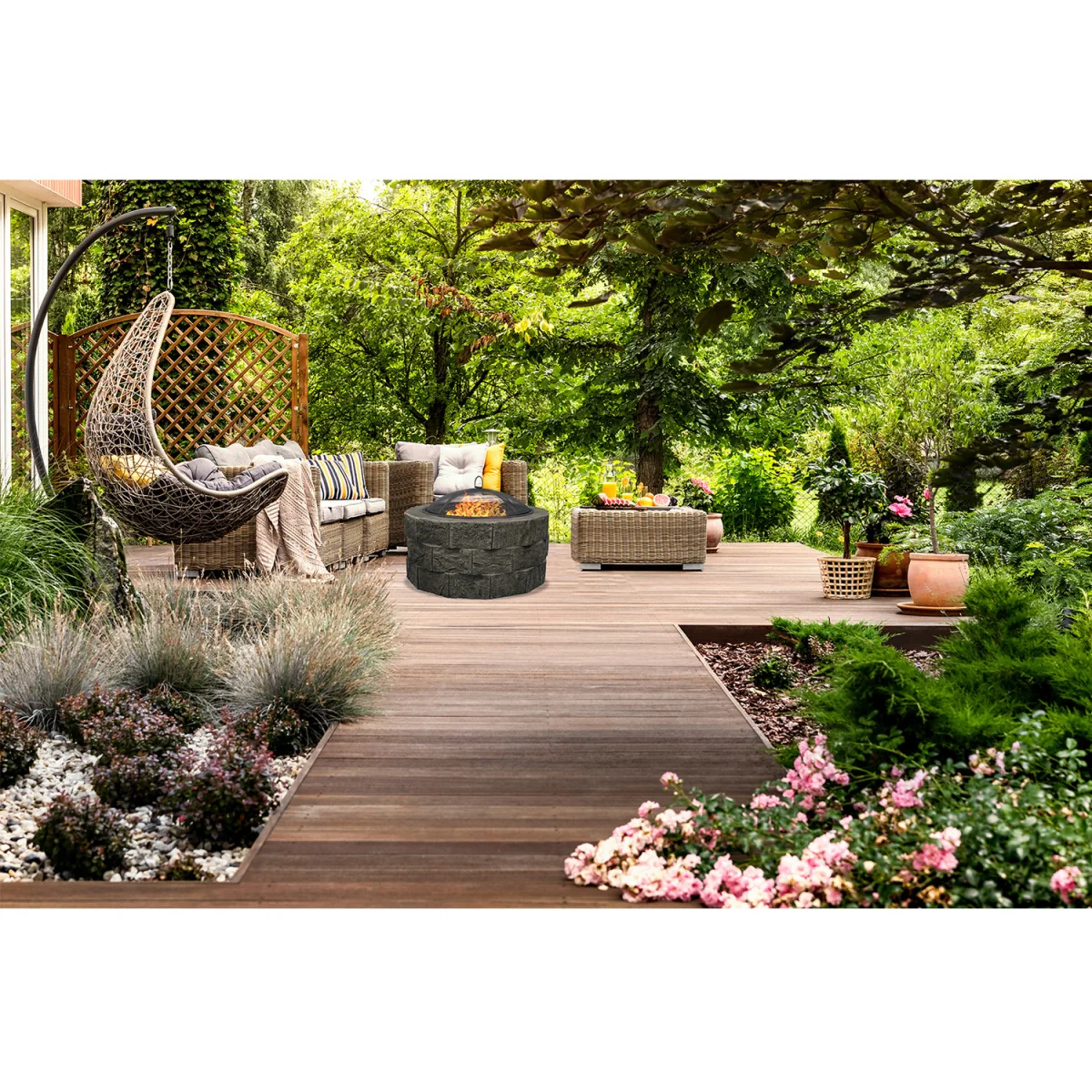 RENOVATO Garden and Patio Fire Pit and BBQ with Eco Stone Finish - Grey – image 8