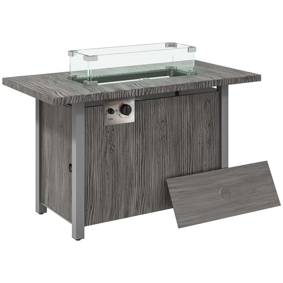 Luno Rectangular Dark Grey Steel Gas Fire Pit Table with Glass Screen and Cover – image 3
