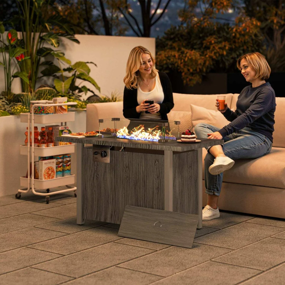 Luno Rectangular Dark Grey Steel Gas Fire Pit Table with Glass Screen and Cover – image 4