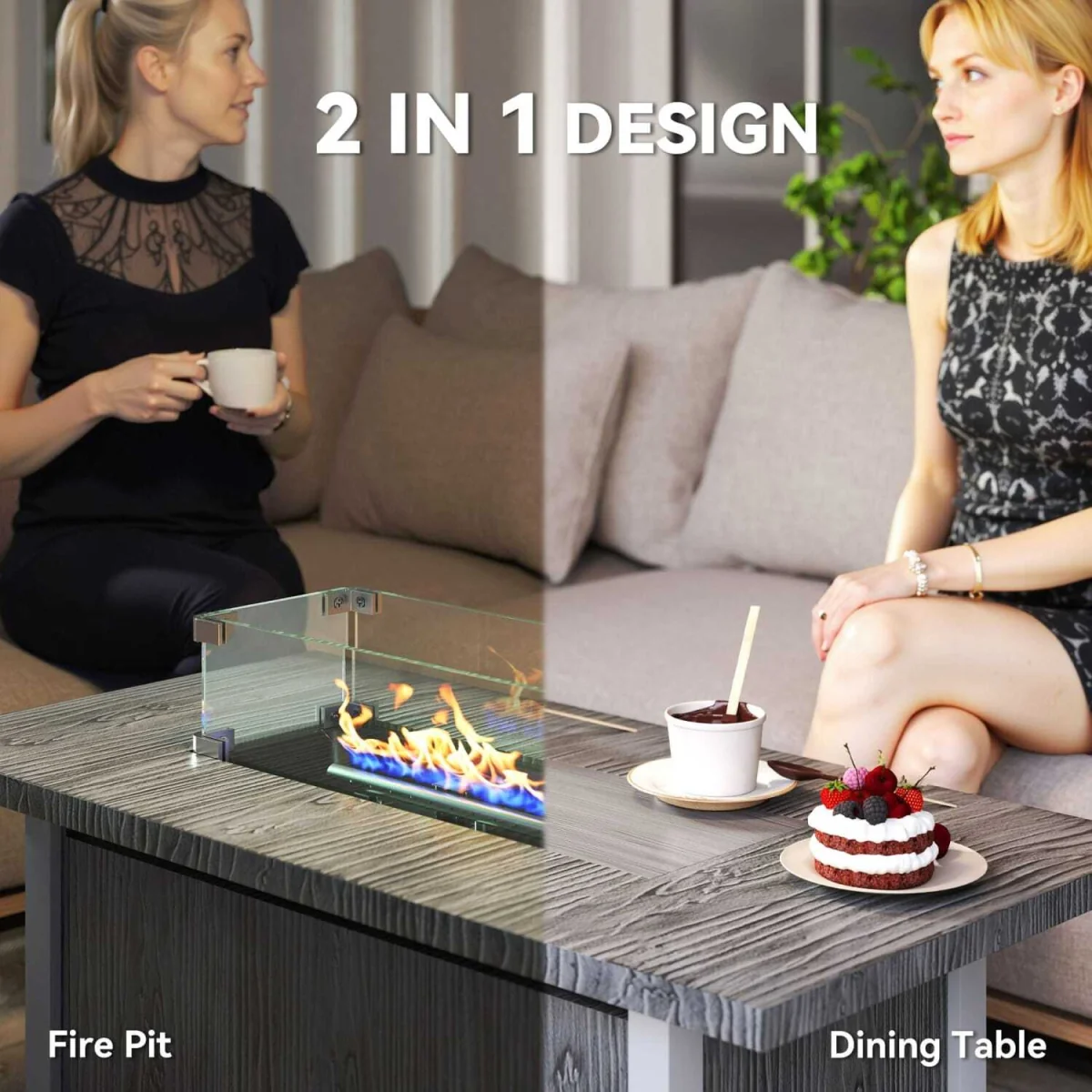 Luno Rectangular Dark Grey Steel Gas Fire Pit Table with Glass Screen and Cover – image 6