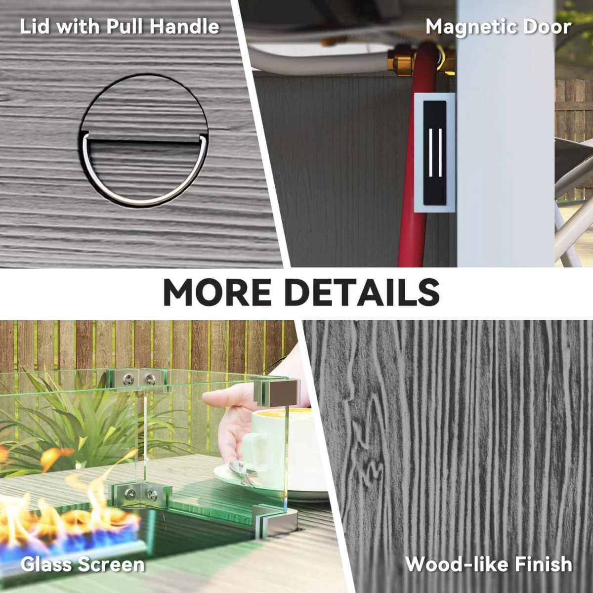 Luno Rectangular Dark Grey Steel Gas Fire Pit Table with Glass Screen and Cover – image 9