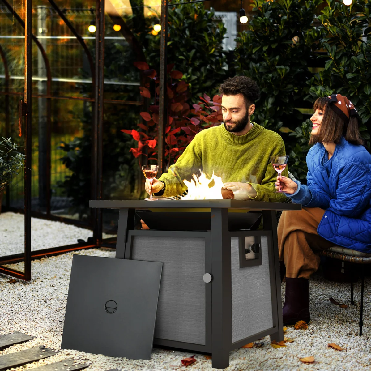 50,000 BTU Gas Fire Pit Table - Dark Grey