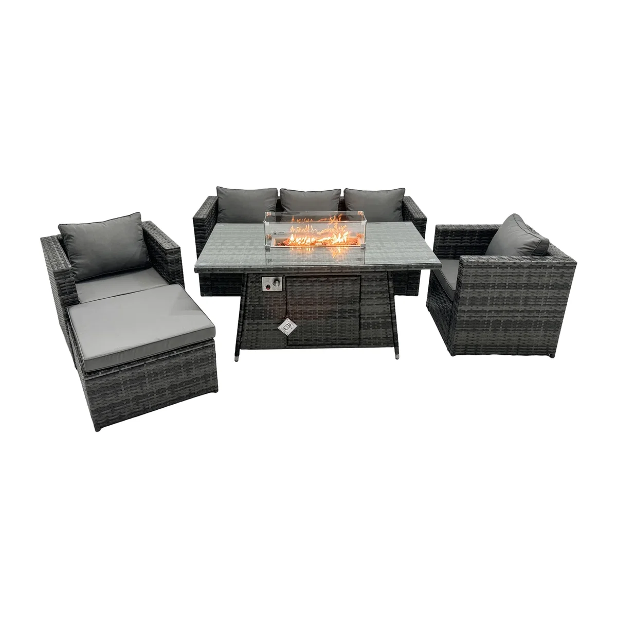 Outdoor PE Rattan Garden Furniture Gas Fire Pit Table Big Stool - Dark Grey Mixed
