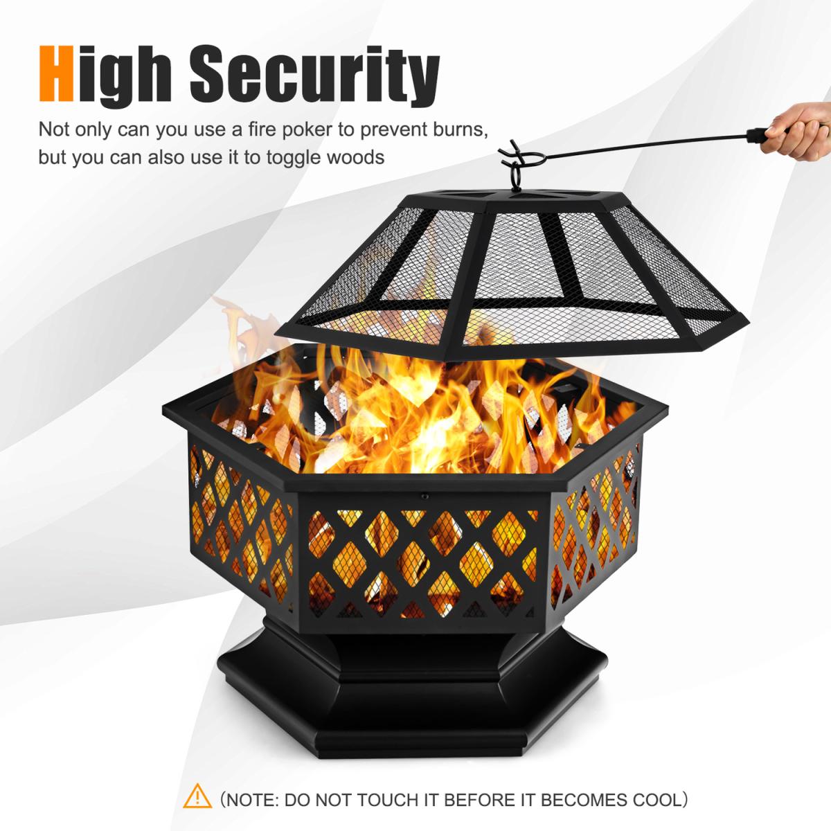 70cm Hexagon Patio Fire Pit - Black – image 3