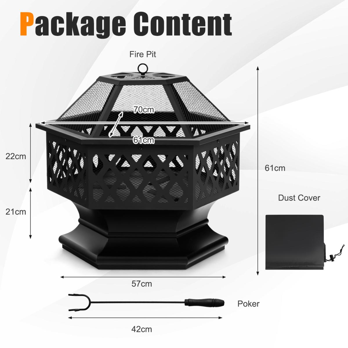 70cm Hexagon Patio Fire Pit - Black – image 4
