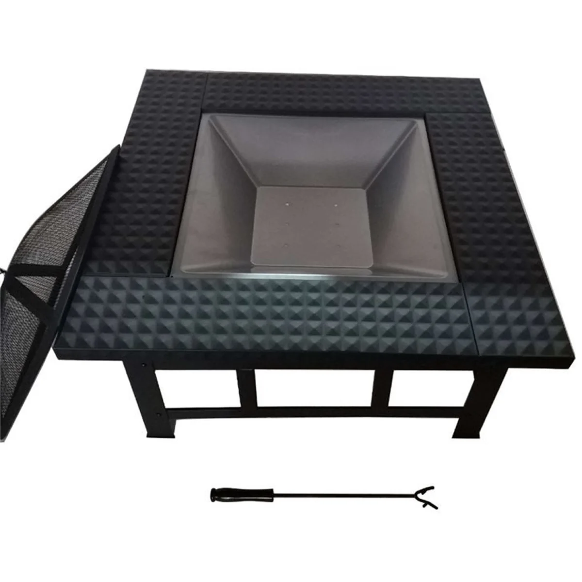 4 in 1 Square Fire Pit BBQ Grill Ice Cooler Tabletop - Black – image 4