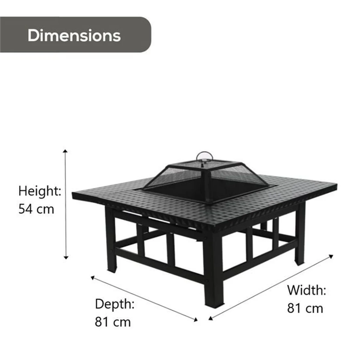 4 in 1 Square Fire Pit BBQ Grill Ice Cooler Tabletop - Black – image 5