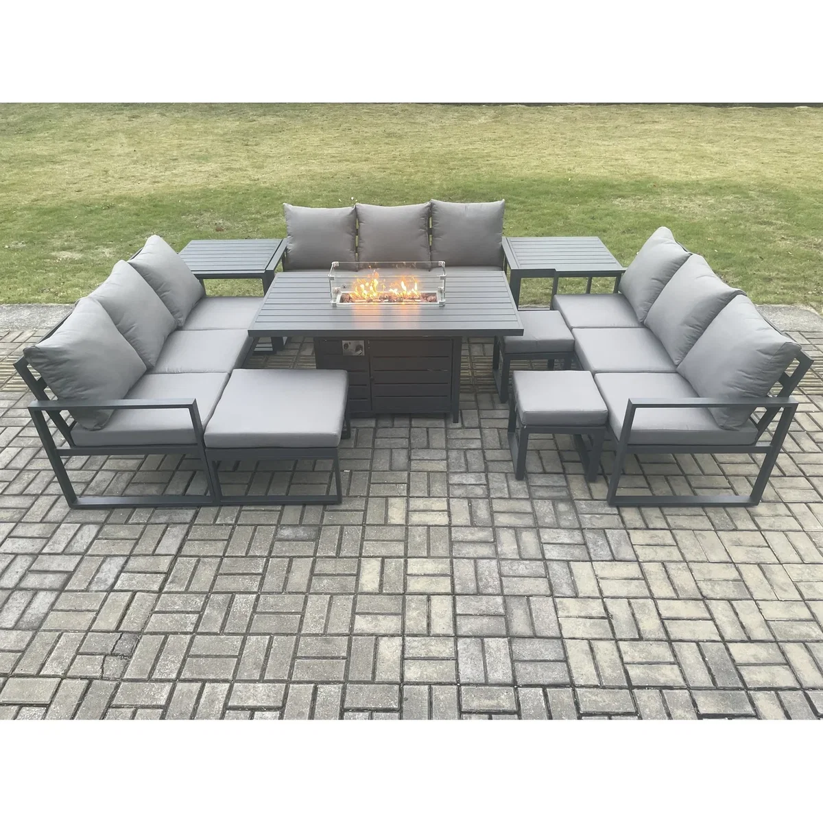 Fimous Aluminium Garden Furniture Set with Gas Fire Pit Dining Table, Dark Grey. - Dark Grey – image 5