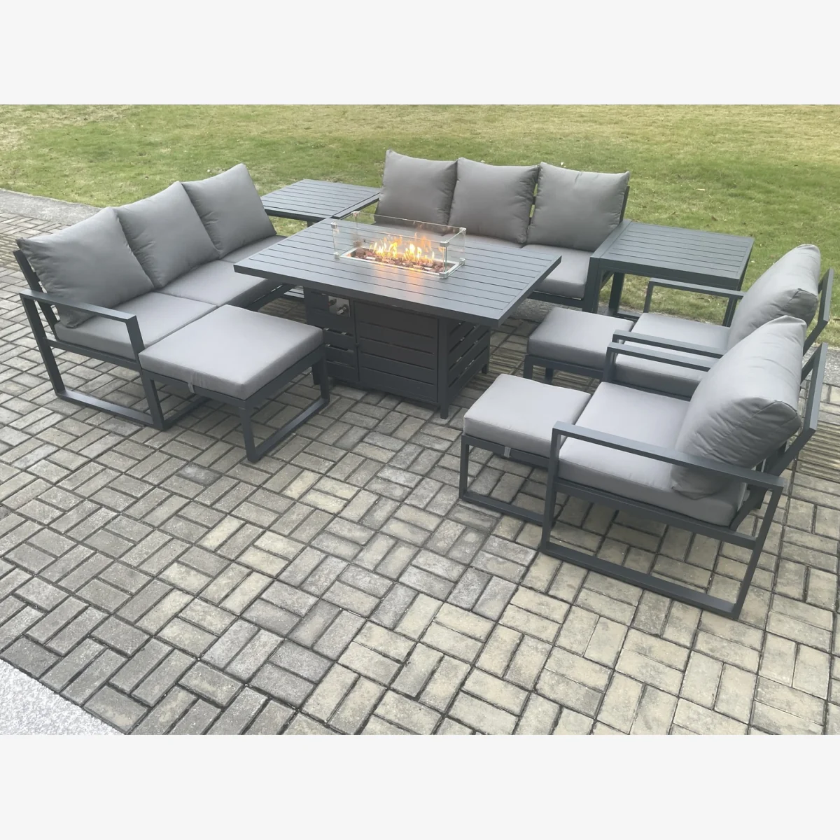 Fimous Aluminium 11-Seater Garden Furniture Set with Gas Fire Pit Dark Grey - Dark Grey – image 1