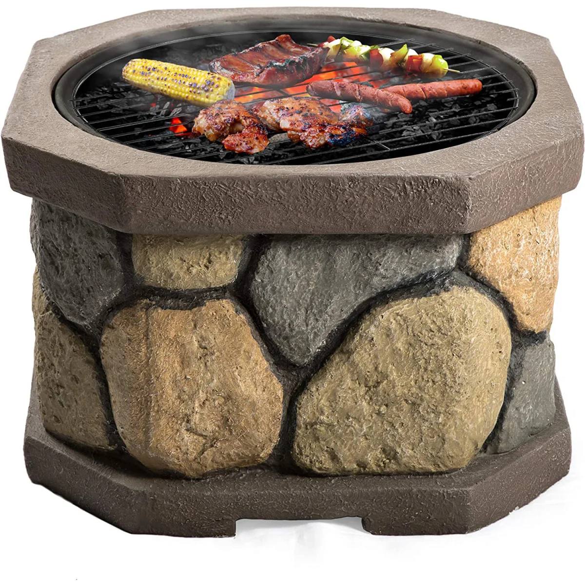 BOGOTA Garden and Patio Fire Pit Brazier and BBQ with Eco Stone Finish - Brown – image 6