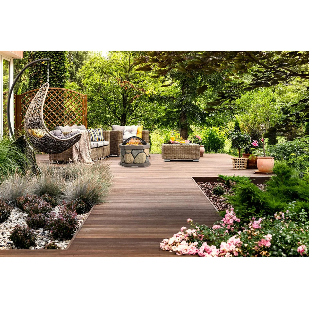 BOGOTA Garden and Patio Fire Pit Brazier and BBQ with Eco Stone Finish - Brown – image 7