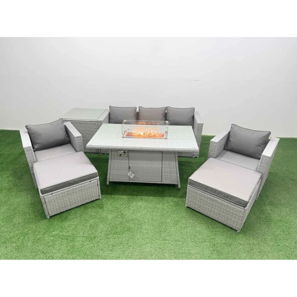 Fimous 7 Seat PE Rattan Lounge Set with Firepit Table Light Grey - Light Grey – image 4