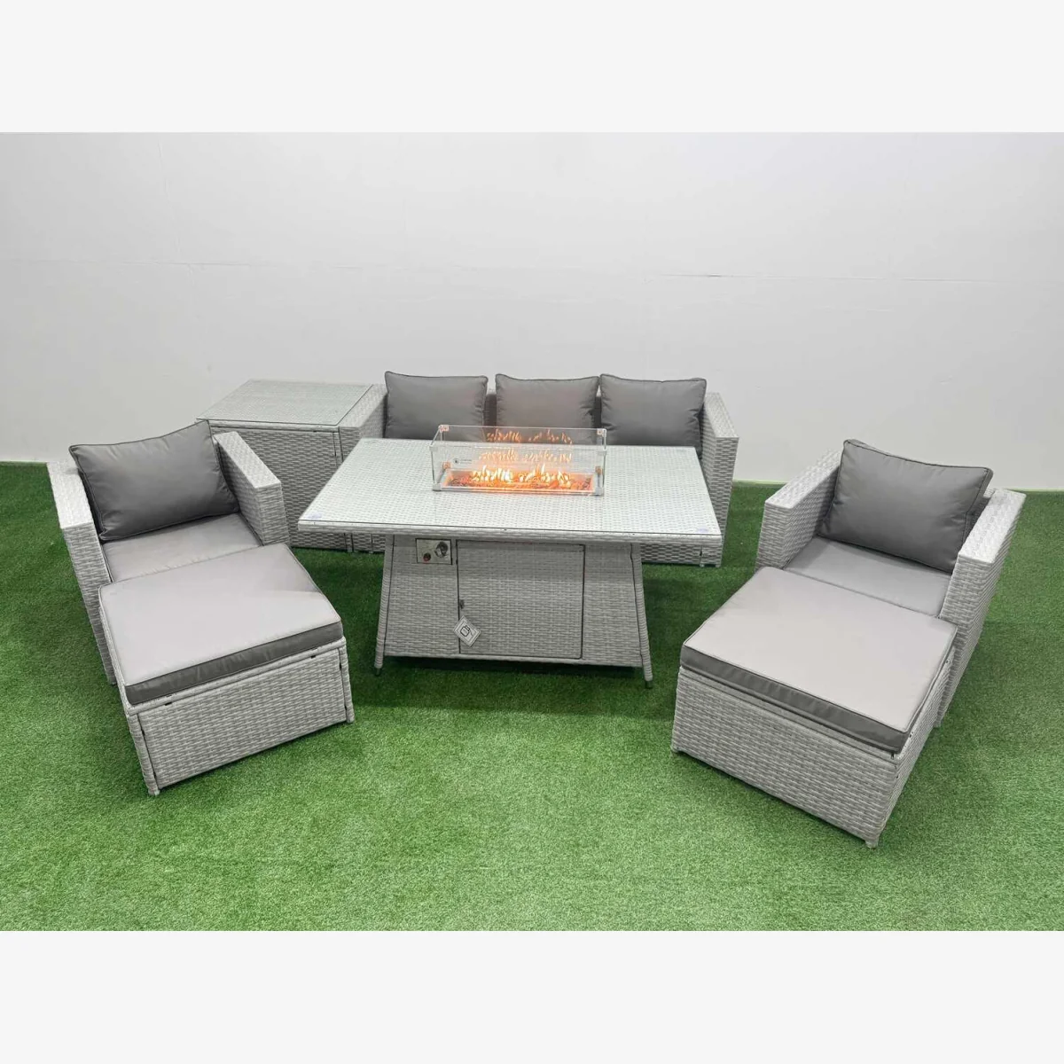 Fimous 7 Seat PE Rattan Lounge Set with Firepit Table Light Grey - Light Grey – image 1