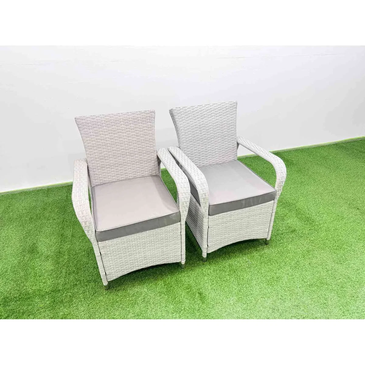 Fimous 5-Piece Outdoor Rattan Garden Furniture Set with Gas Fire Pit Table. - Light Grey Mixed – image 2