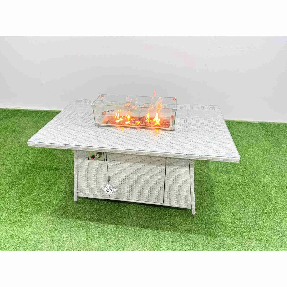 Fimous 5-Piece Outdoor Rattan Garden Furniture Set with Gas Fire Pit Table. - Light Grey Mixed – image 3