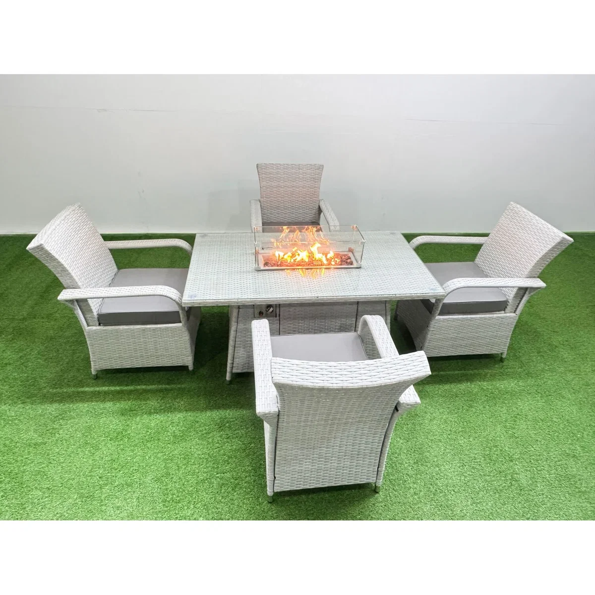 Fimous 5-Piece Outdoor Rattan Garden Furniture Set with Gas Fire Pit Table. - Light Grey Mixed – image 4