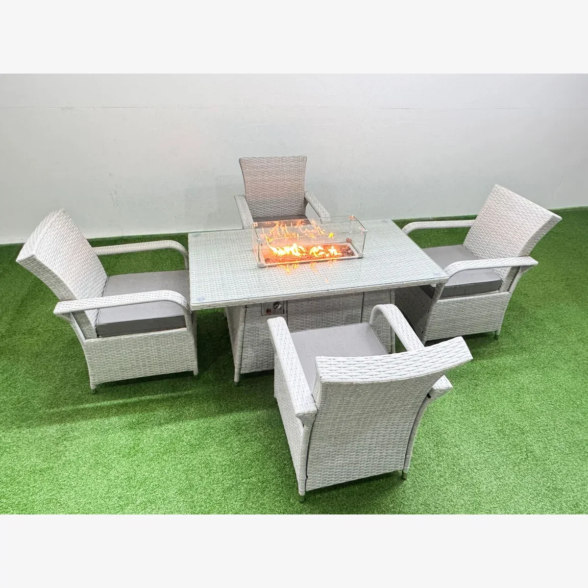 Fimous 5-Piece Outdoor Rattan Garden Furniture Set with Gas Fire Pit Table. - Light Grey Mixed – image 1