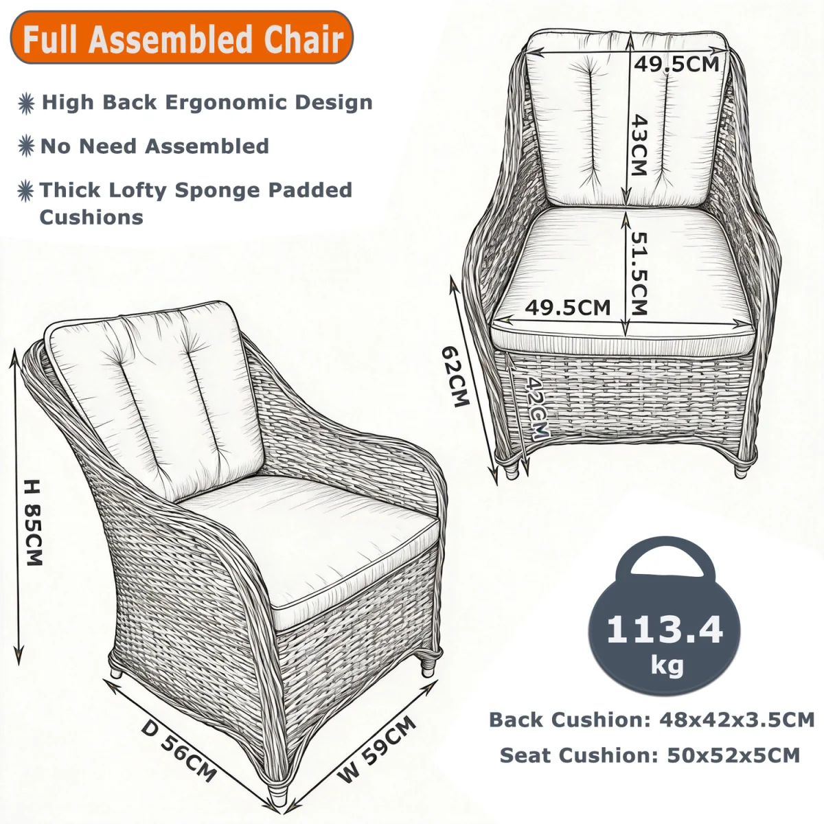 6 Seater Rattan Fire Pit Garden Furniture - Nature / 1 Rectangular Fire Pit Table 6 Armchair – image 4
