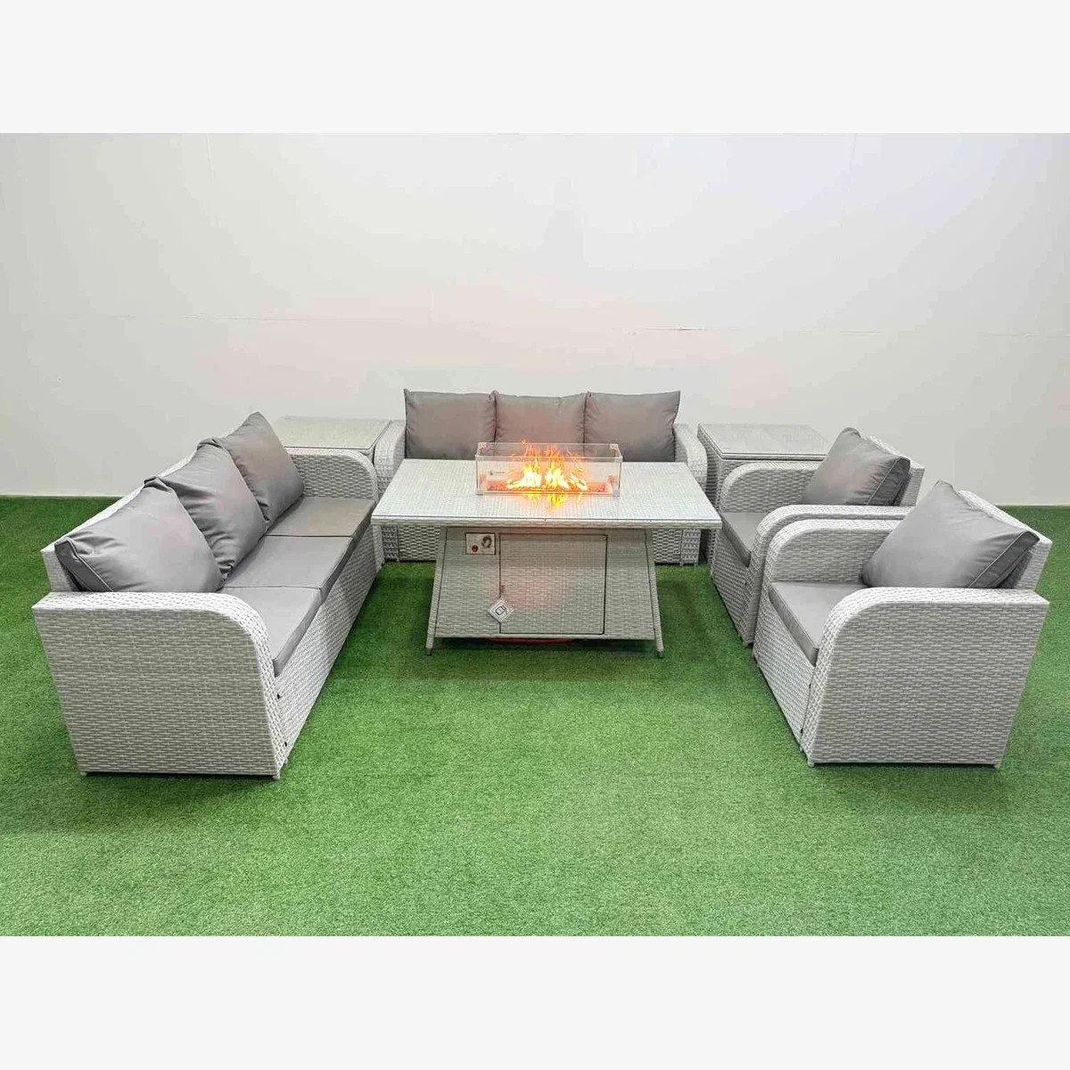 Fimous 7-Piece PE Rattan Lounge Set with Firepit Table, Light Grey - Light Grey – image 1