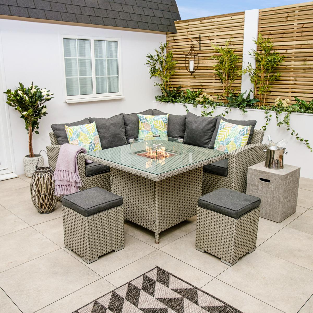 Michigan Mini Corner Casual Dining Firepit Garden Furniture Set - Cappucino – image 4