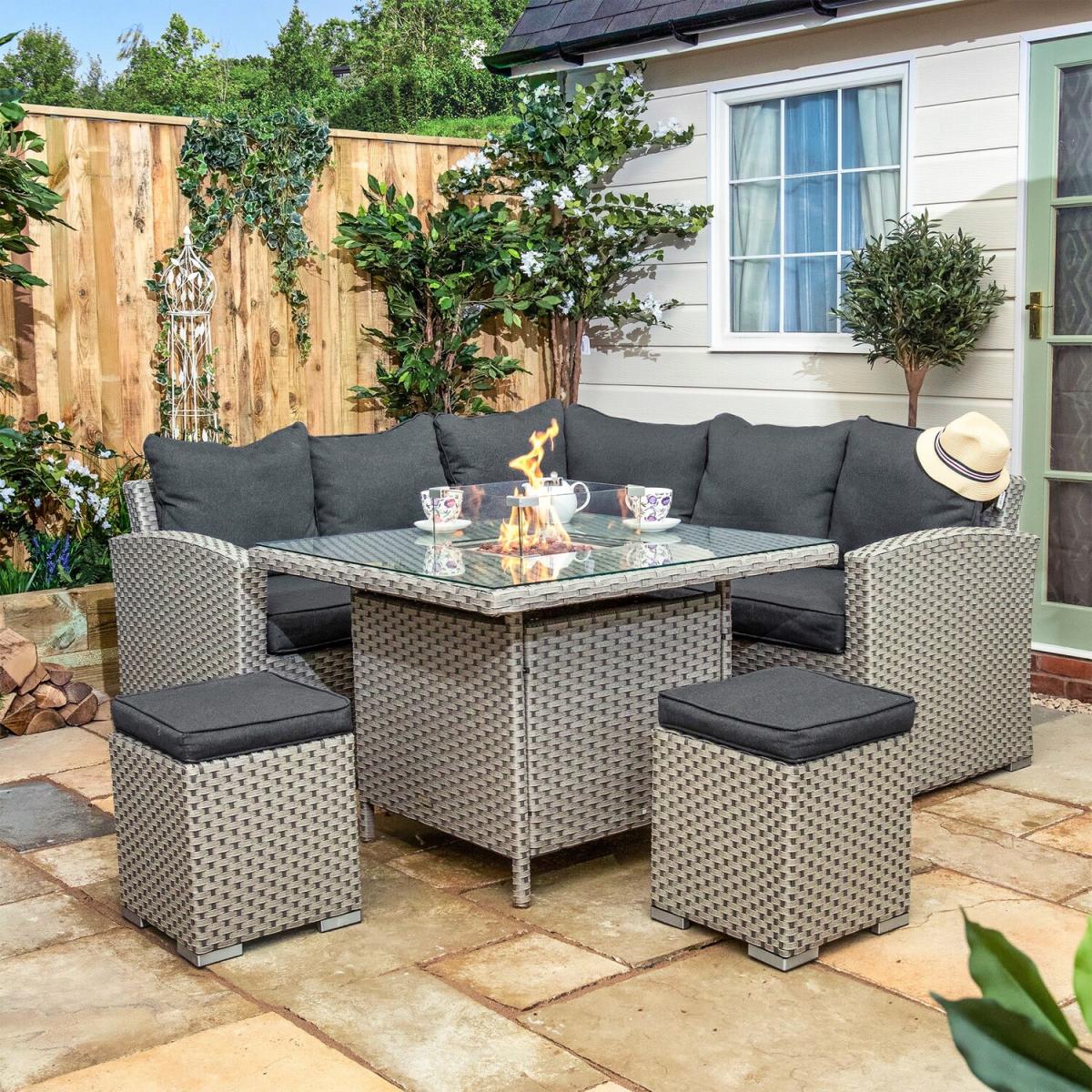 Michigan Mini Corner Casual Dining Firepit Garden Furniture Set - Cappucino – image 1