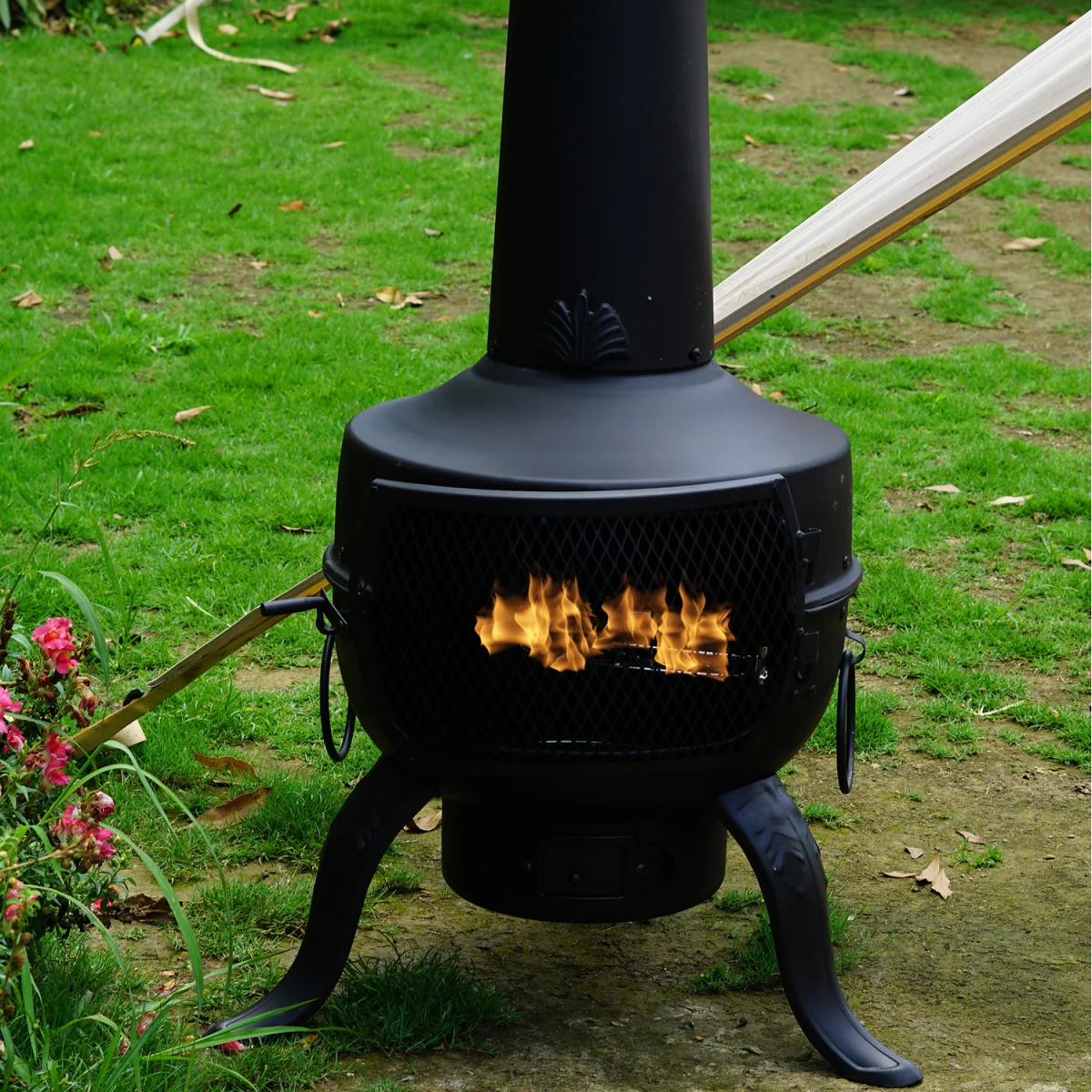Large Garden Patio Chiminea Wood Log Burner Fire Pit BBQ Heater - Black – image 3