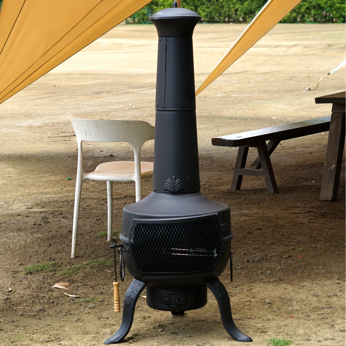 Large Garden Patio Chiminea Wood Log Burner Fire Pit BBQ Heater - Black – image 5
