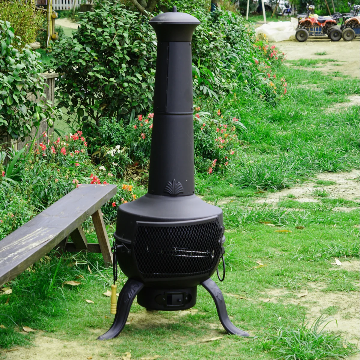 Large Garden Patio Chiminea Wood Log Burner Fire Pit BBQ Heater - Black – image 7