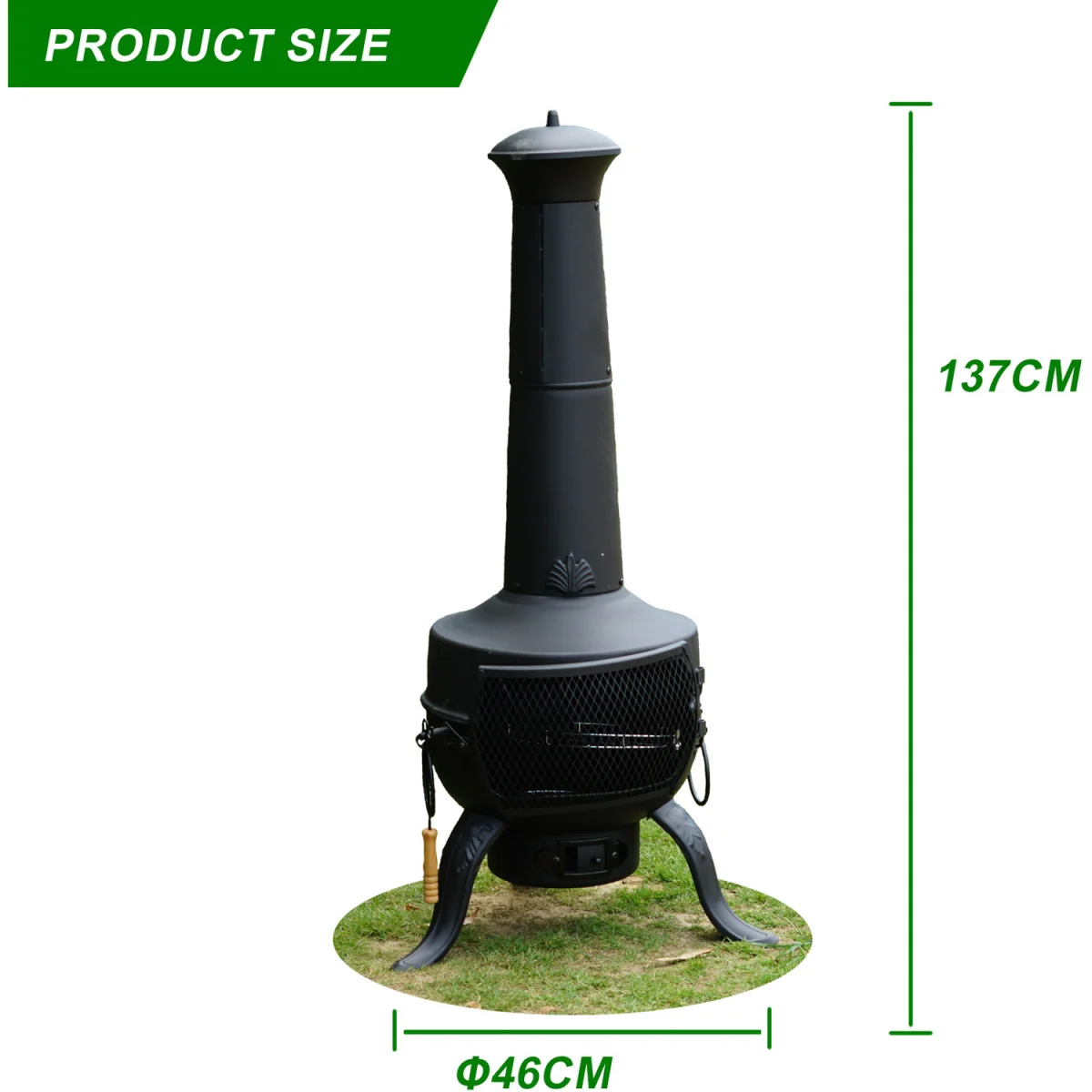Large Garden Patio Chiminea Wood Log Burner Fire Pit BBQ Heater - Black – image 9