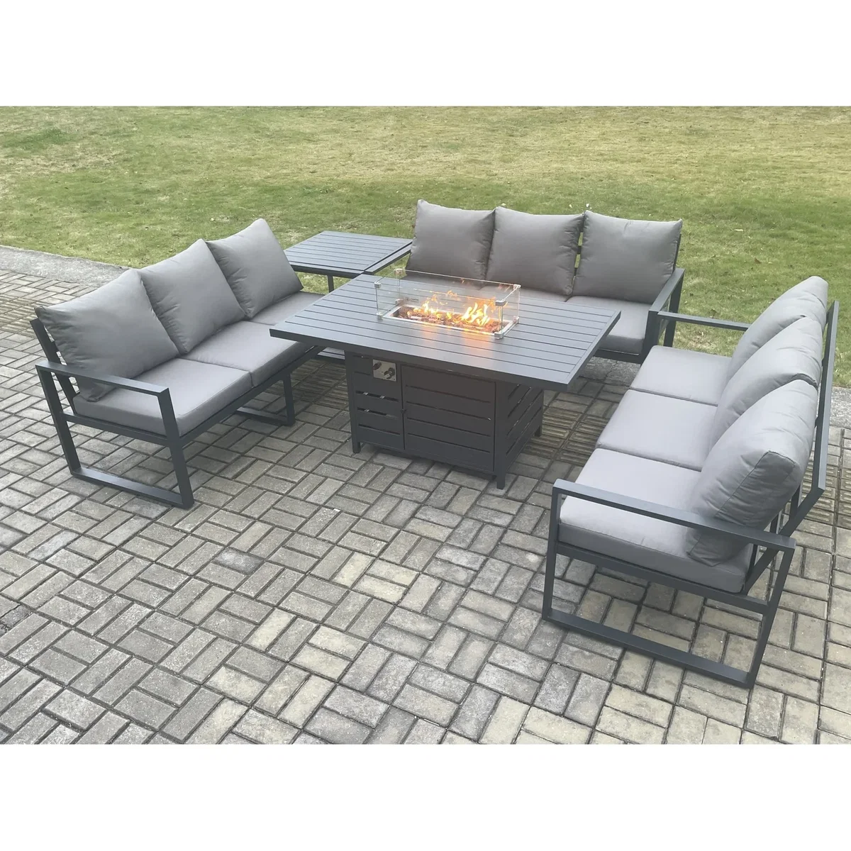 Fimous Aluminium 9-Seater Garden Furniture Set with Gas Fire Pit - Dark Grey - Dark Grey – image 2