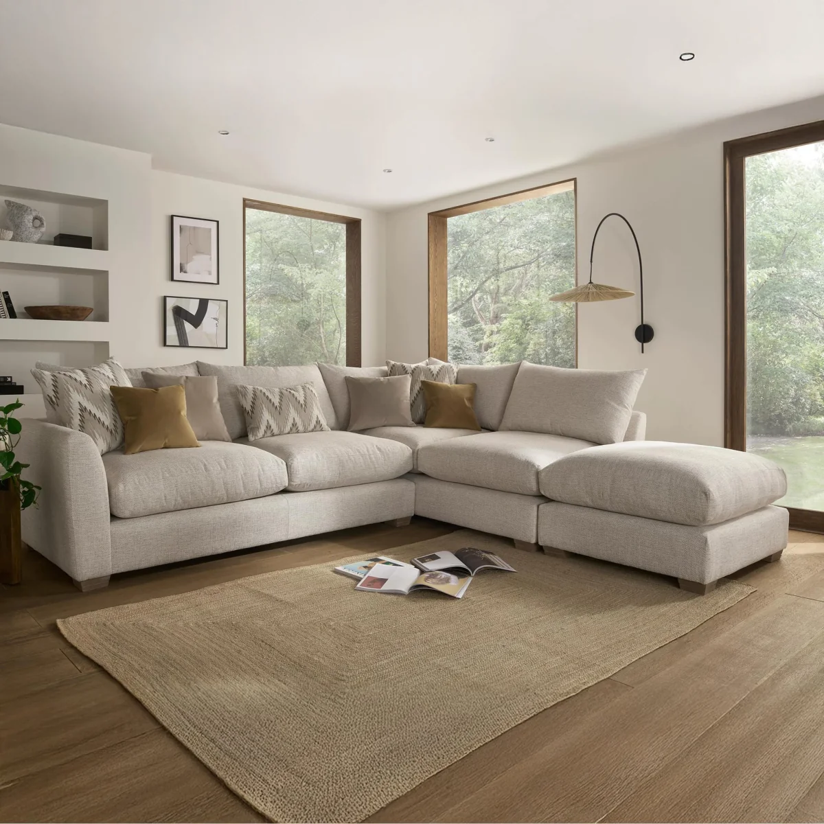 Hatton Combi Unit Sofa with Footstool, Left Hand Facing / Natural