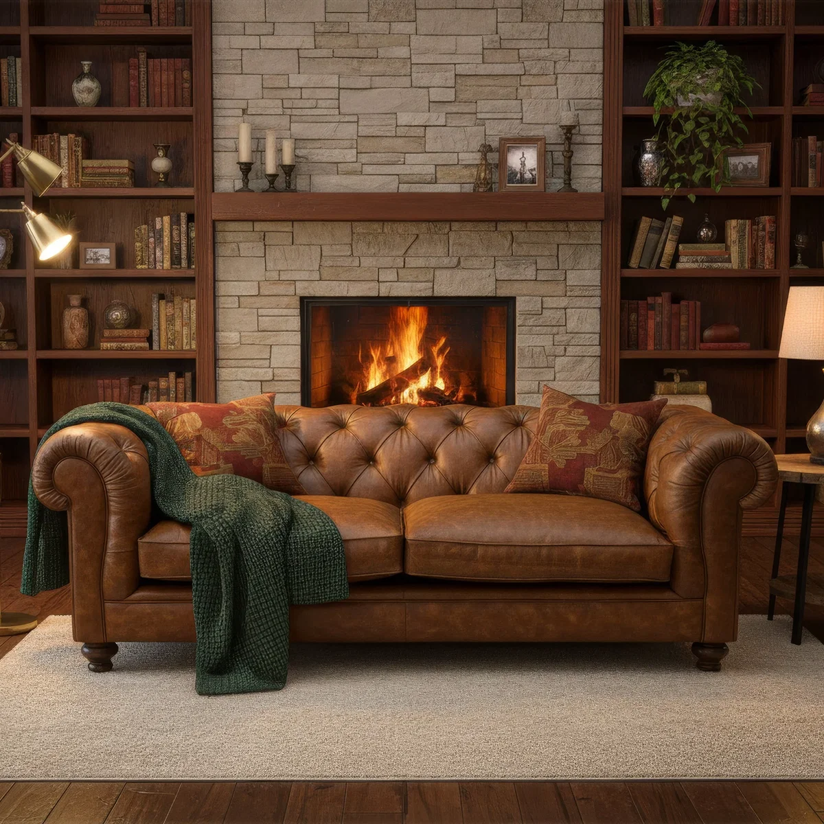 Britannia Rub-off Leather Sofa, 4 Seater / Green